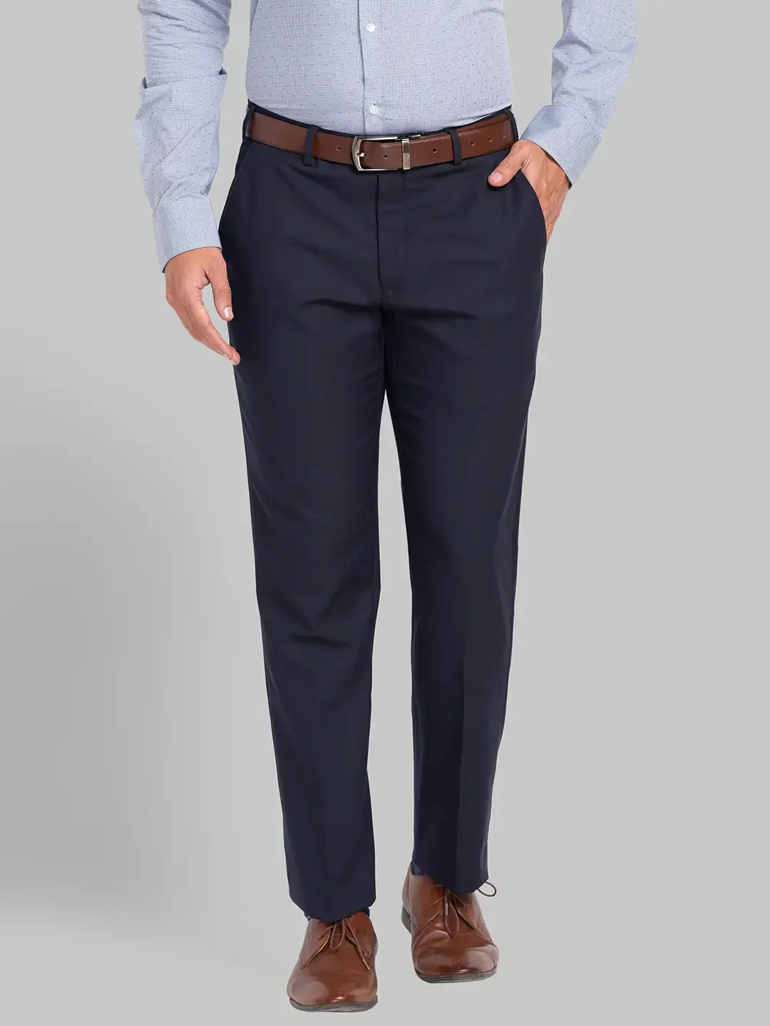 Men Blue Smart Fit Twill Polyester Blend Trouser