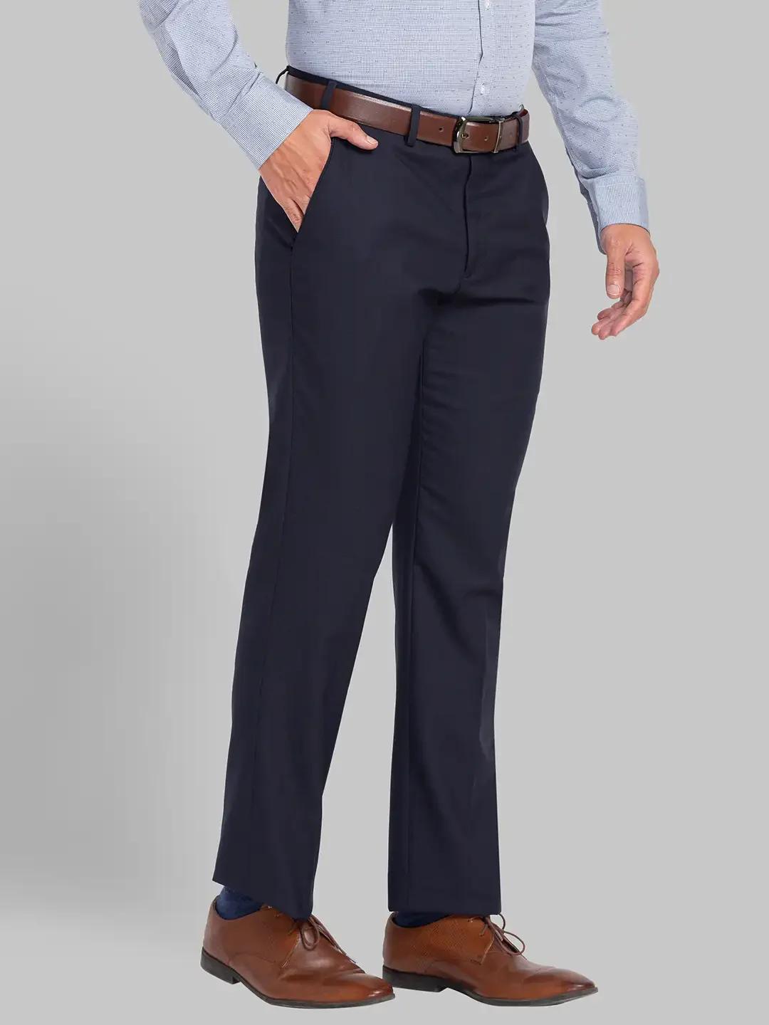 Men Blue Smart Fit Twill Polyester Blend Trouser - Image 2