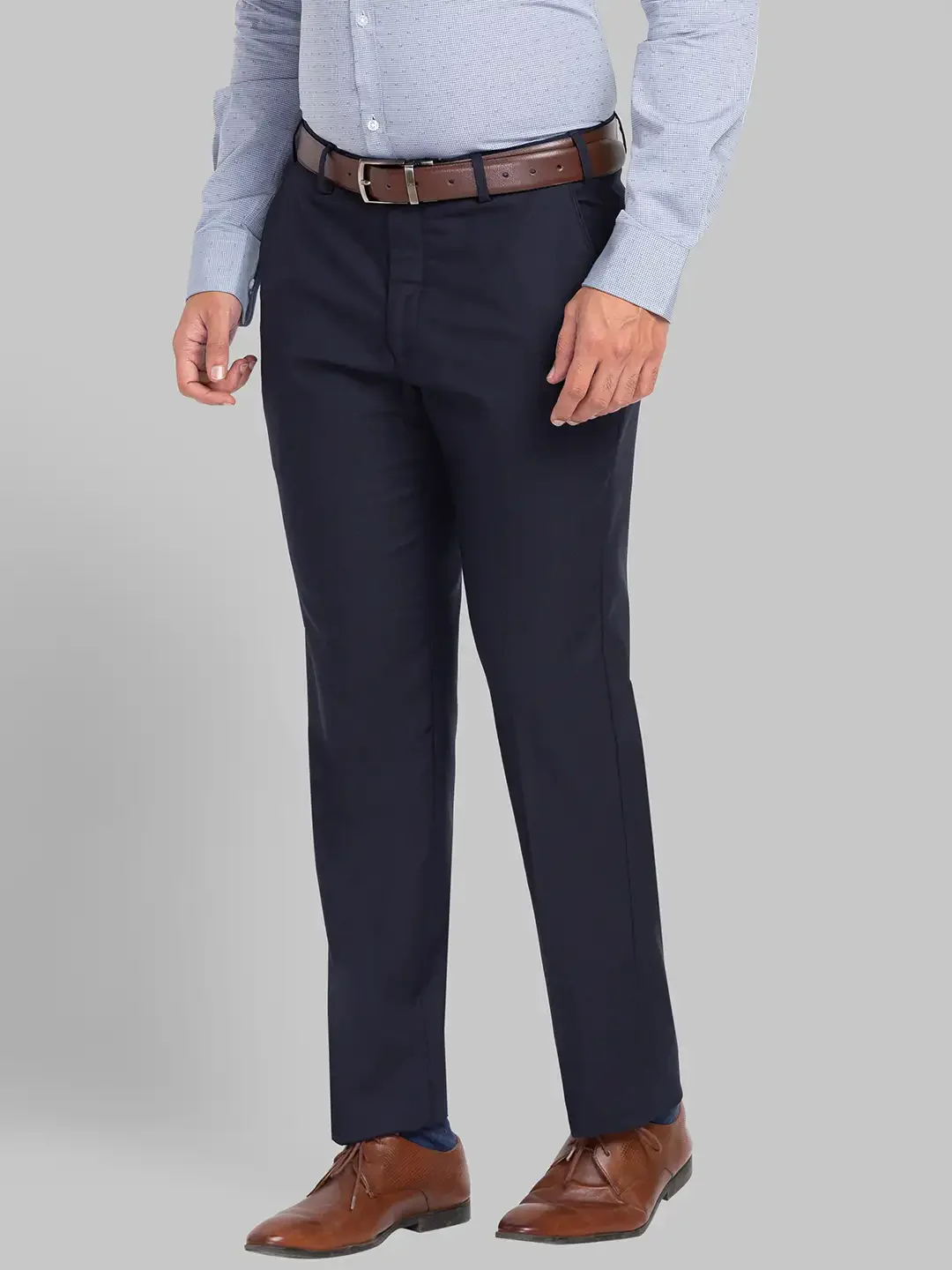 Men Blue Smart Fit Twill Polyester Blend Trouser - Image 3