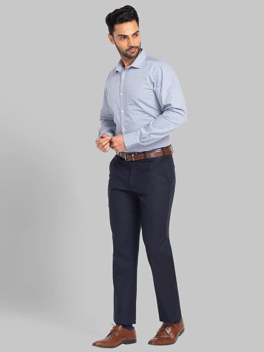 Men Blue Smart Fit Twill Polyester Blend Trouser - Image 5