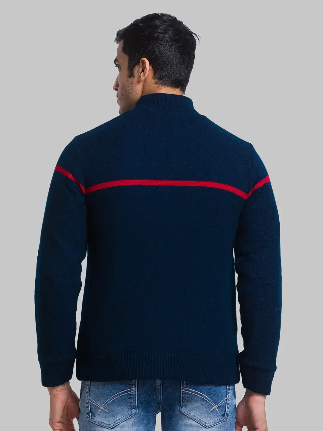 Men Blue Solid Acrylic Full Sleeve Sweaters - Image 4