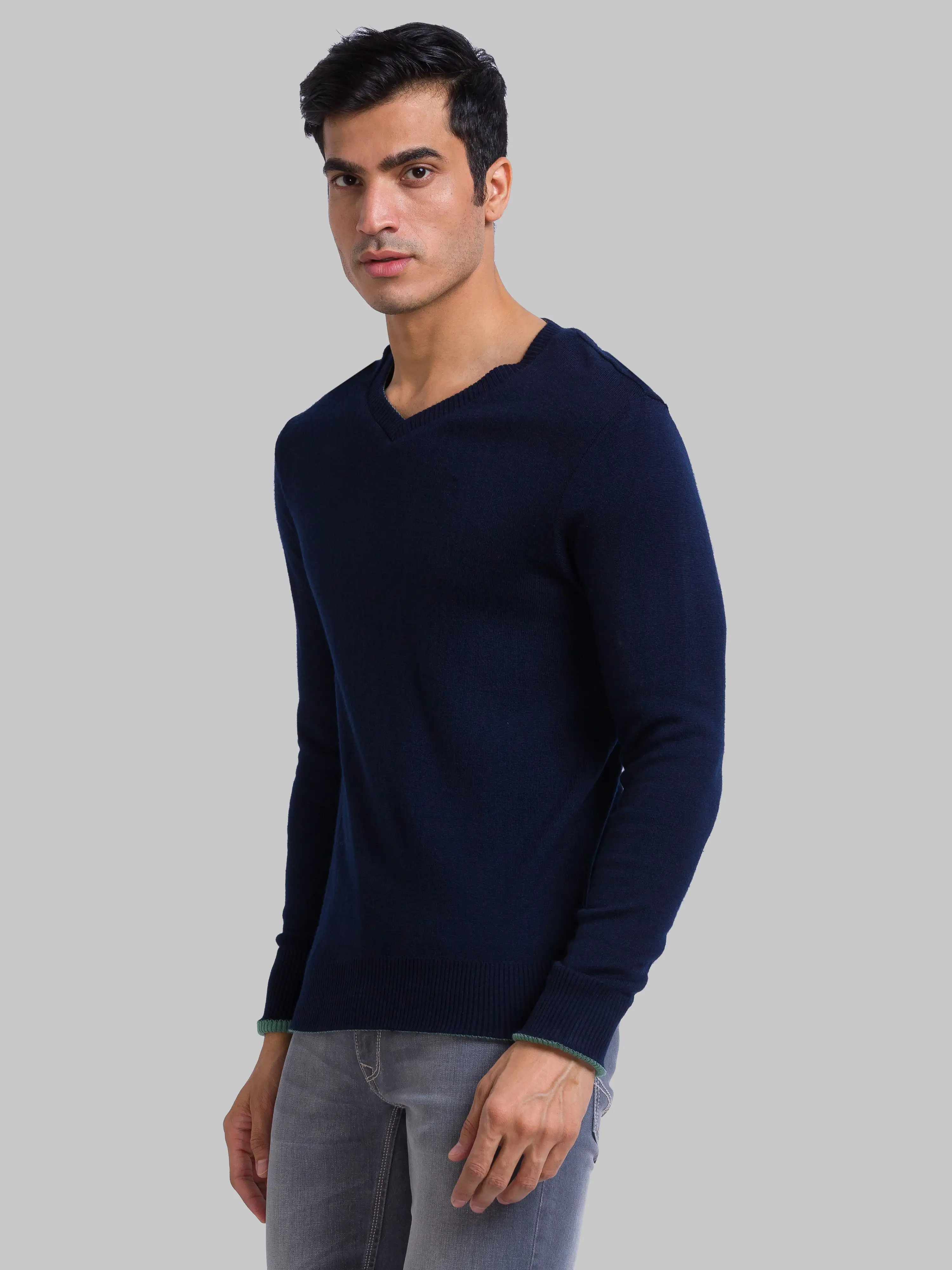 Men Blue Solid Acrylic Full Sleeve Sweaters - Image 3