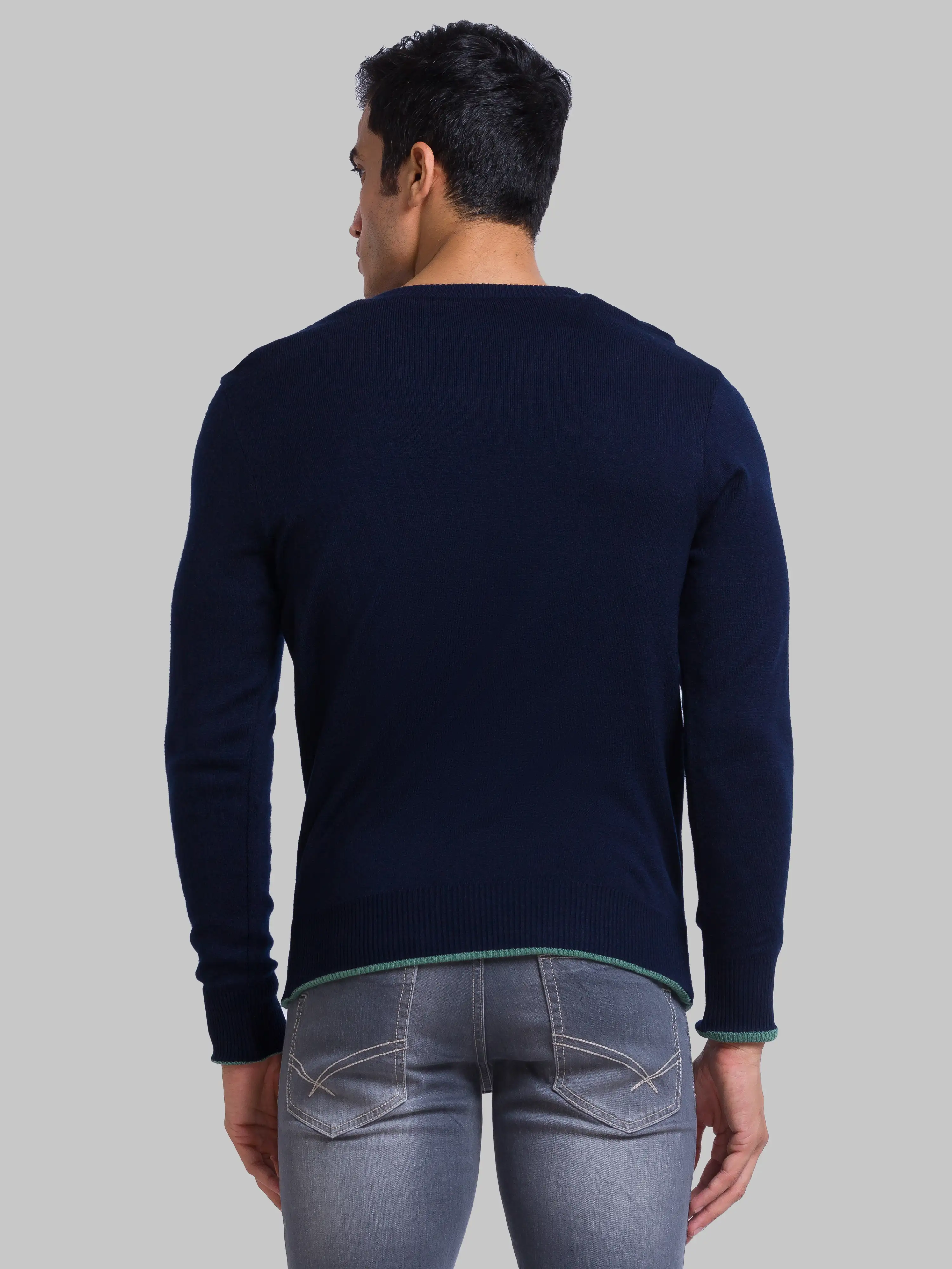 Men Blue Solid Acrylic Full Sleeve Sweaters - Image 4