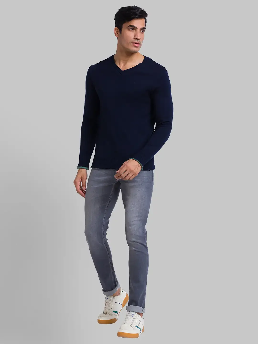 Men Blue Solid Acrylic Full Sleeve Sweaters - Image 5