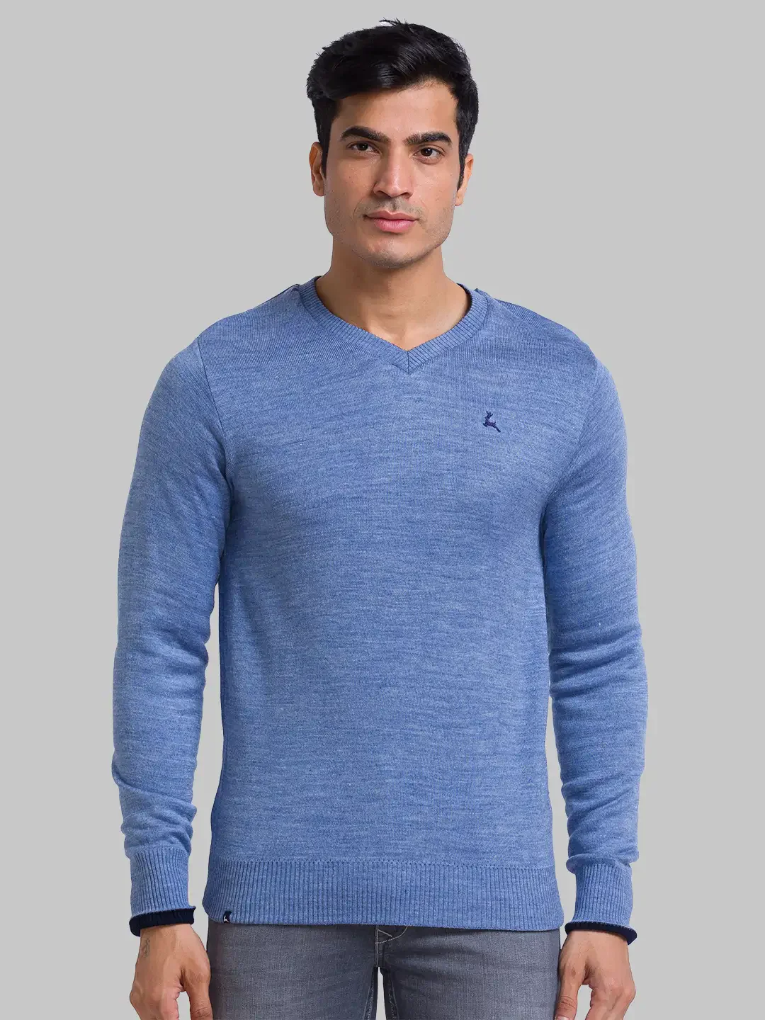 Men Blue Solid Acrylic Full Sleeve Sweaters