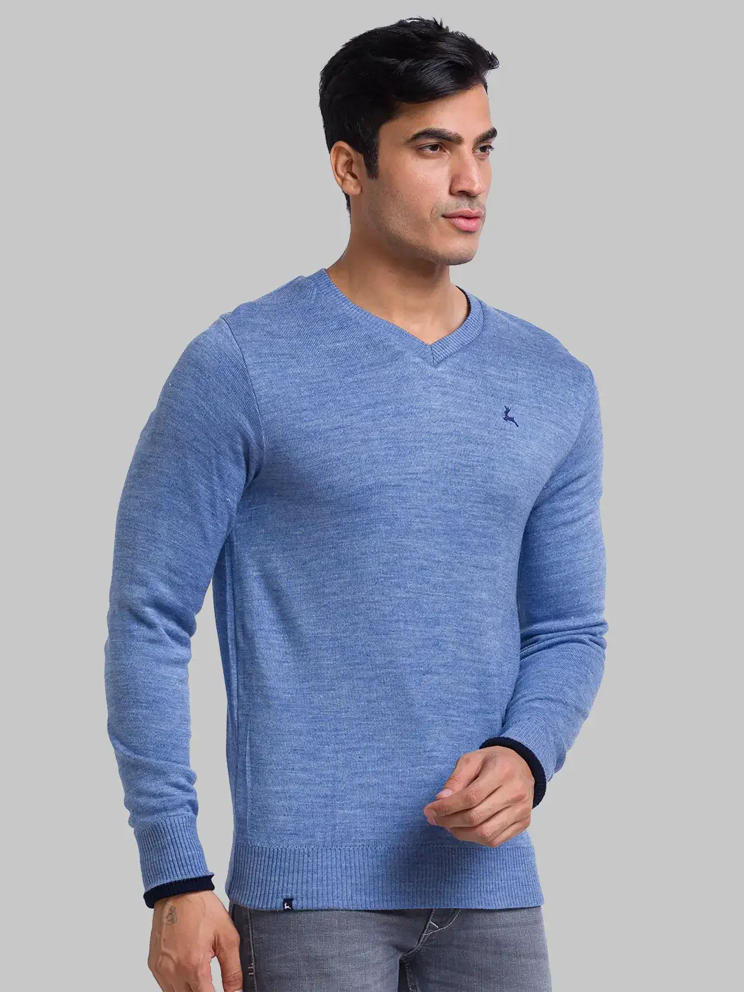 Men Blue Solid Acrylic Full Sleeve Sweaters - Image 2