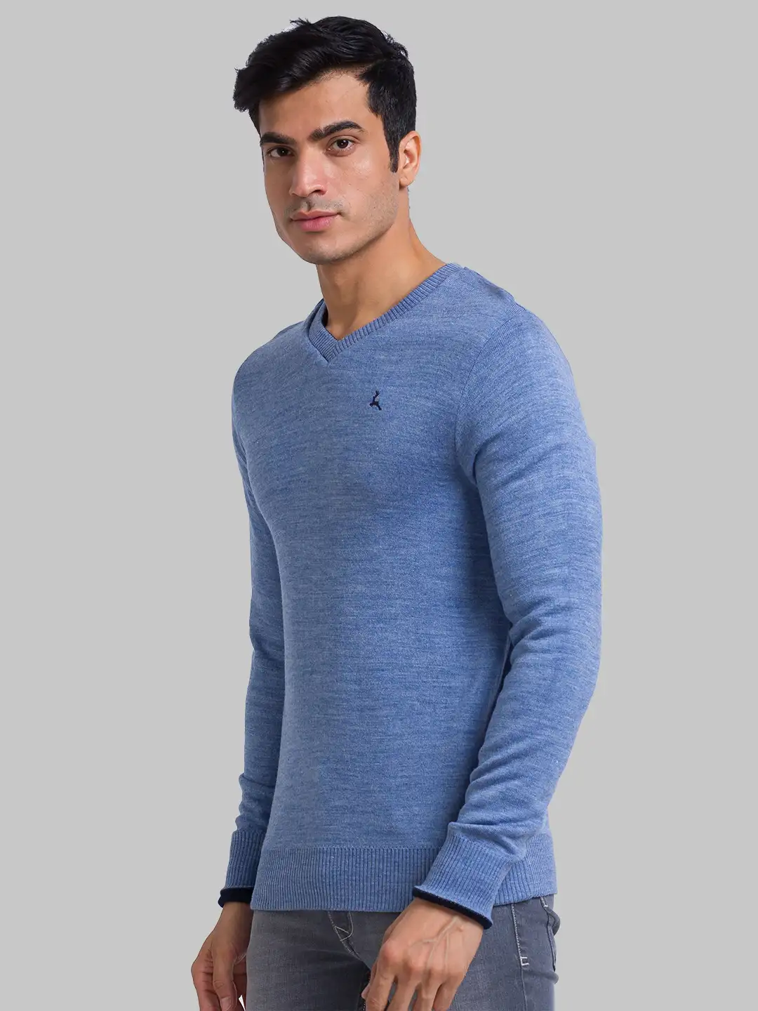 Men Blue Solid Acrylic Full Sleeve Sweaters - Image 3