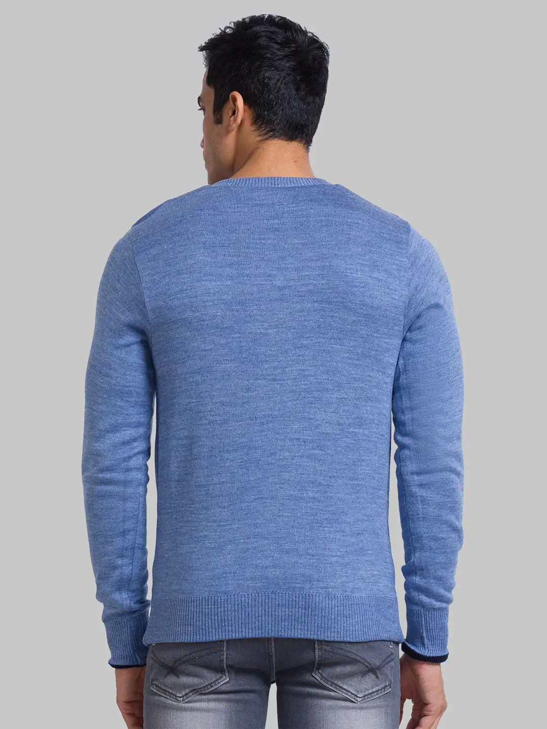 Men Blue Solid Acrylic Full Sleeve Sweaters - Image 4