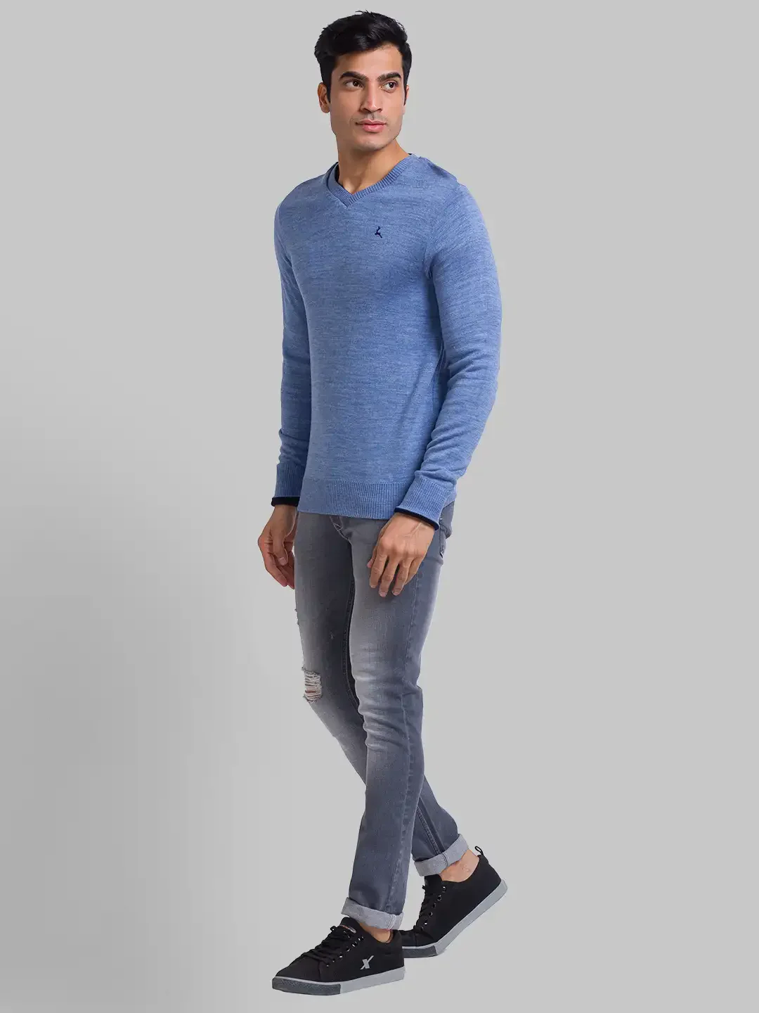 Men Blue Solid Acrylic Full Sleeve Sweaters - Image 5