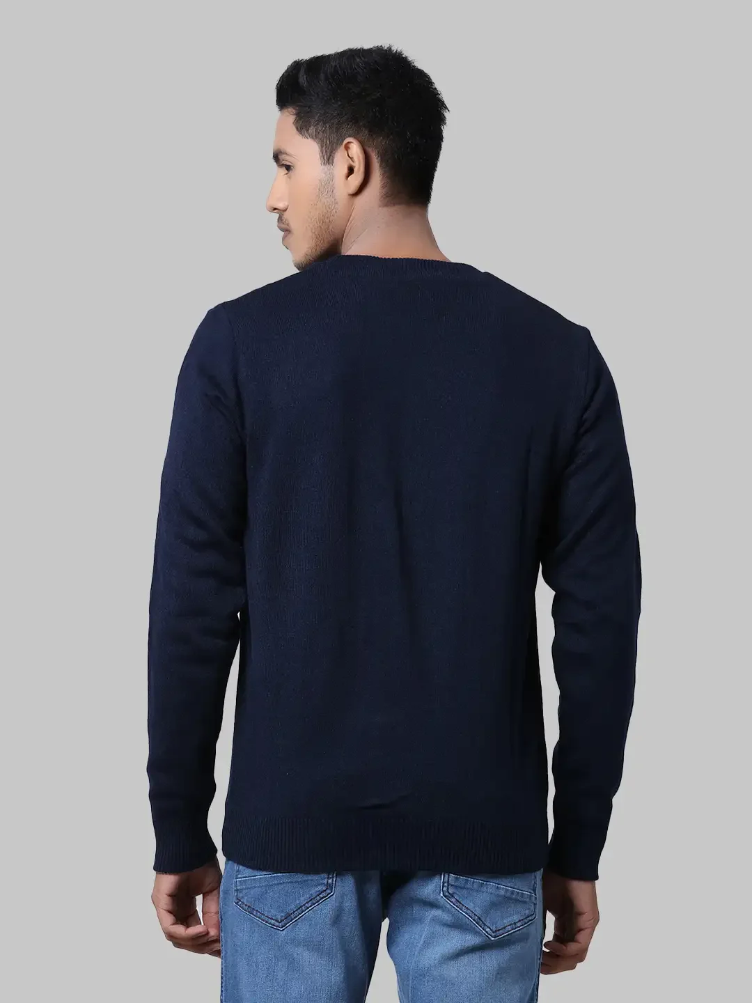 Men Blue Solid Acrylic Full Sleeve Sweaters - Image 10