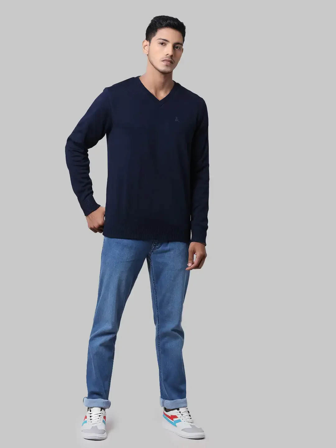 Men Blue Solid Acrylic Full Sleeve Sweaters - Image 11