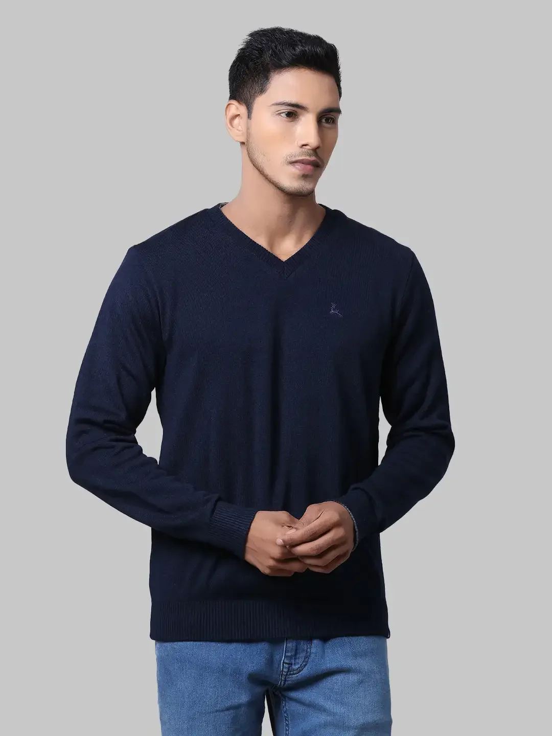 Men Blue Solid Acrylic Full Sleeve Sweaters - Image 2