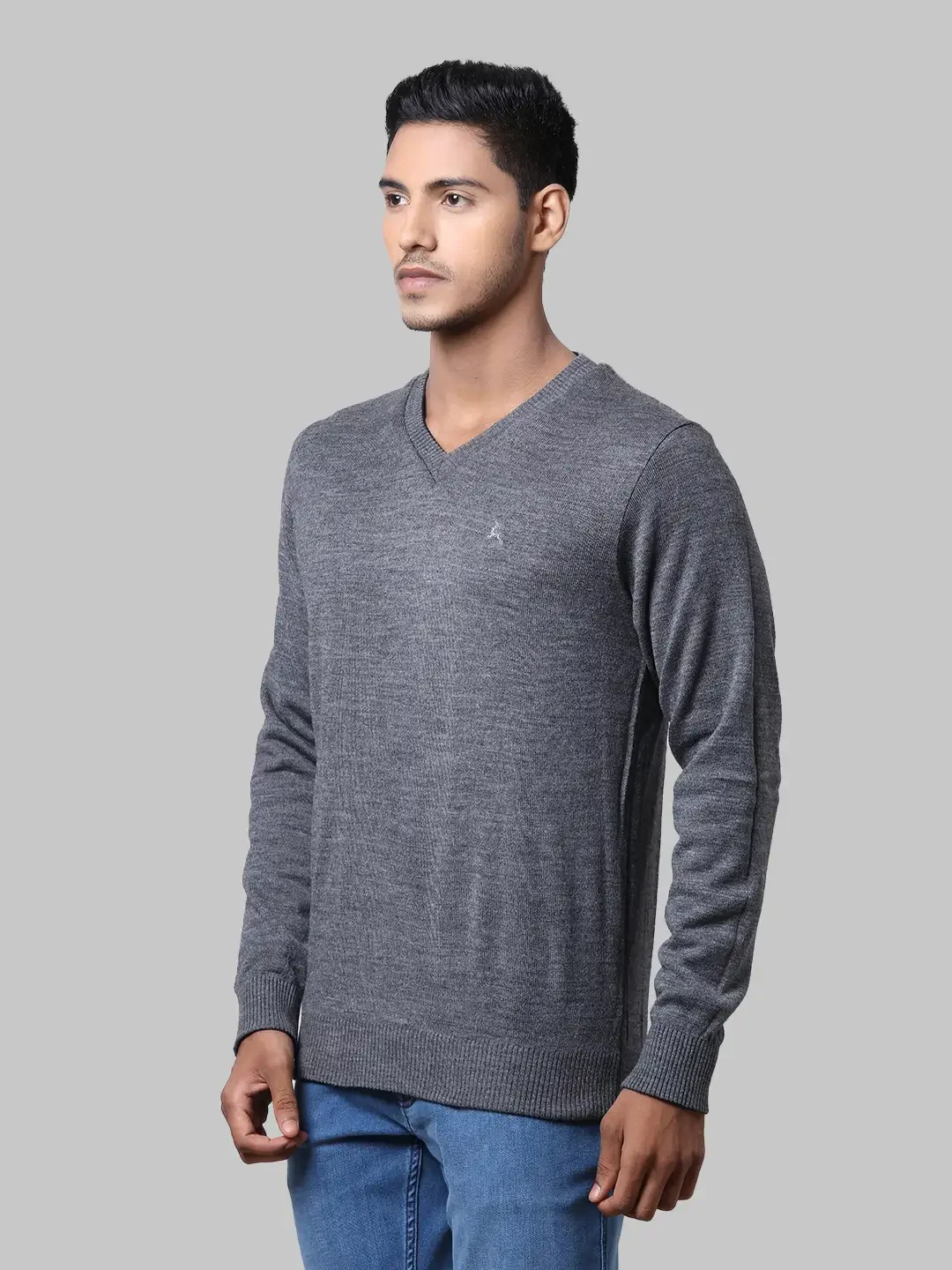 Men Blue Solid Acrylic Full Sleeve Sweaters - Image 3