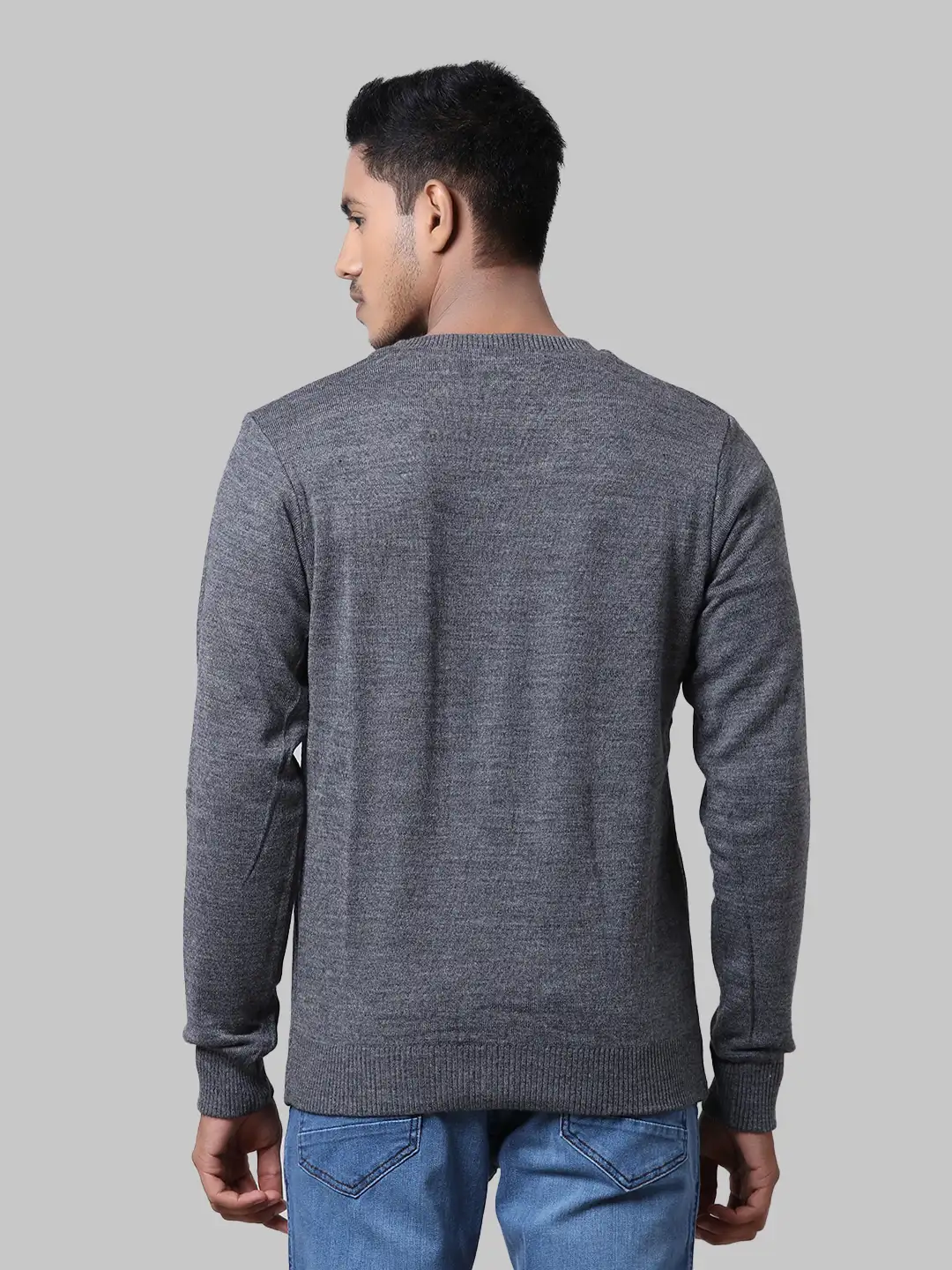 Men Blue Solid Acrylic Full Sleeve Sweaters - Image 4