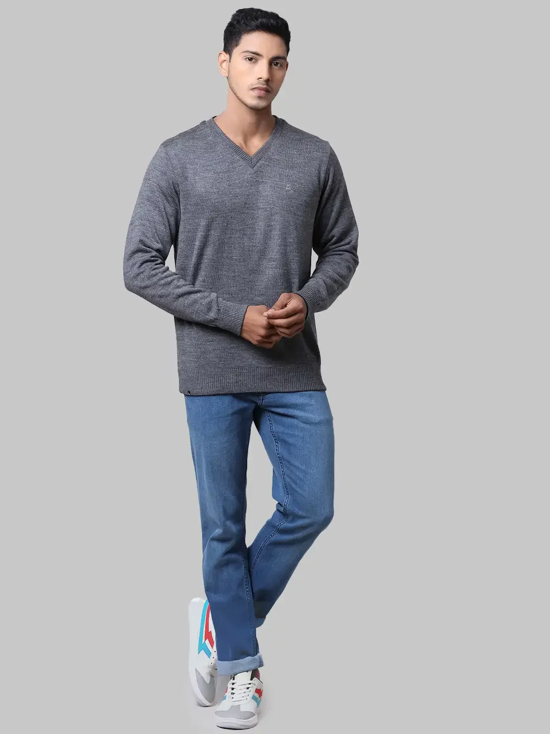 Men Blue Solid Acrylic Full Sleeve Sweaters - Image 5