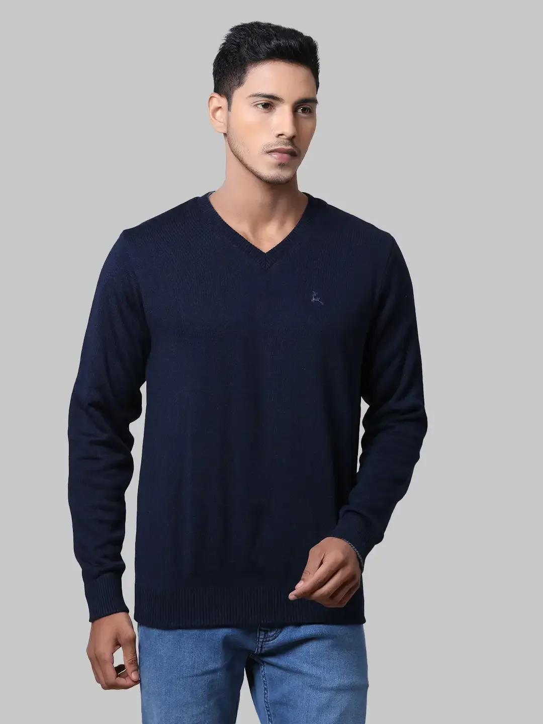 Men Blue Solid Acrylic Full Sleeve Sweaters - Image 8