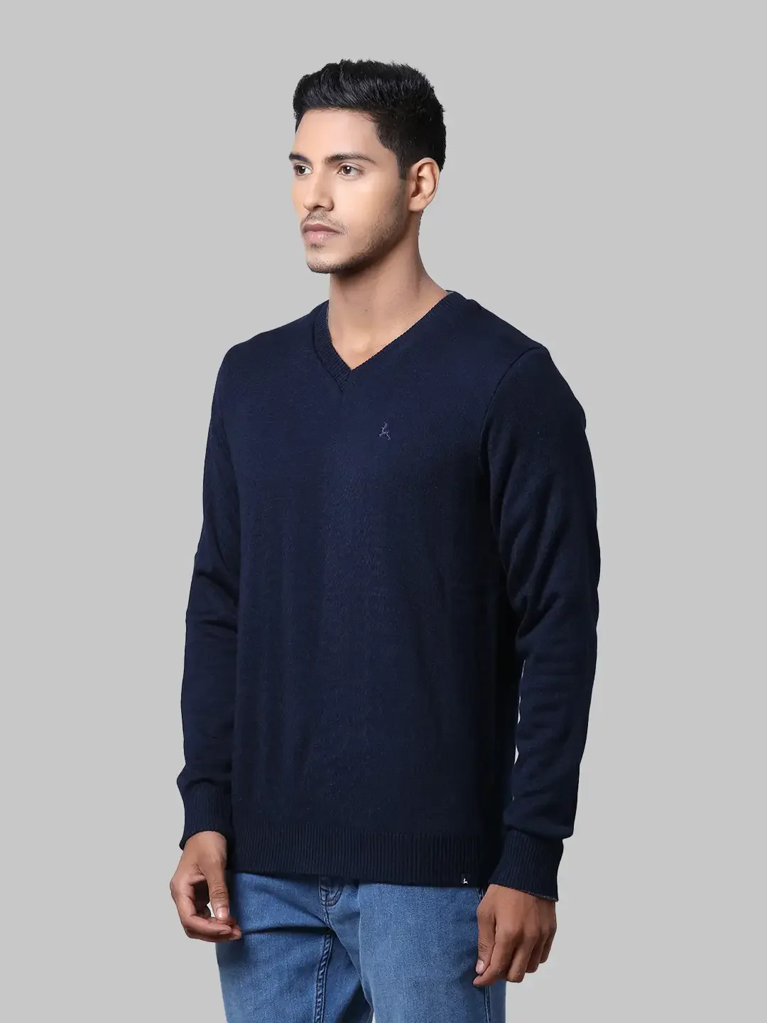 Men Blue Solid Acrylic Full Sleeve Sweaters - Image 9