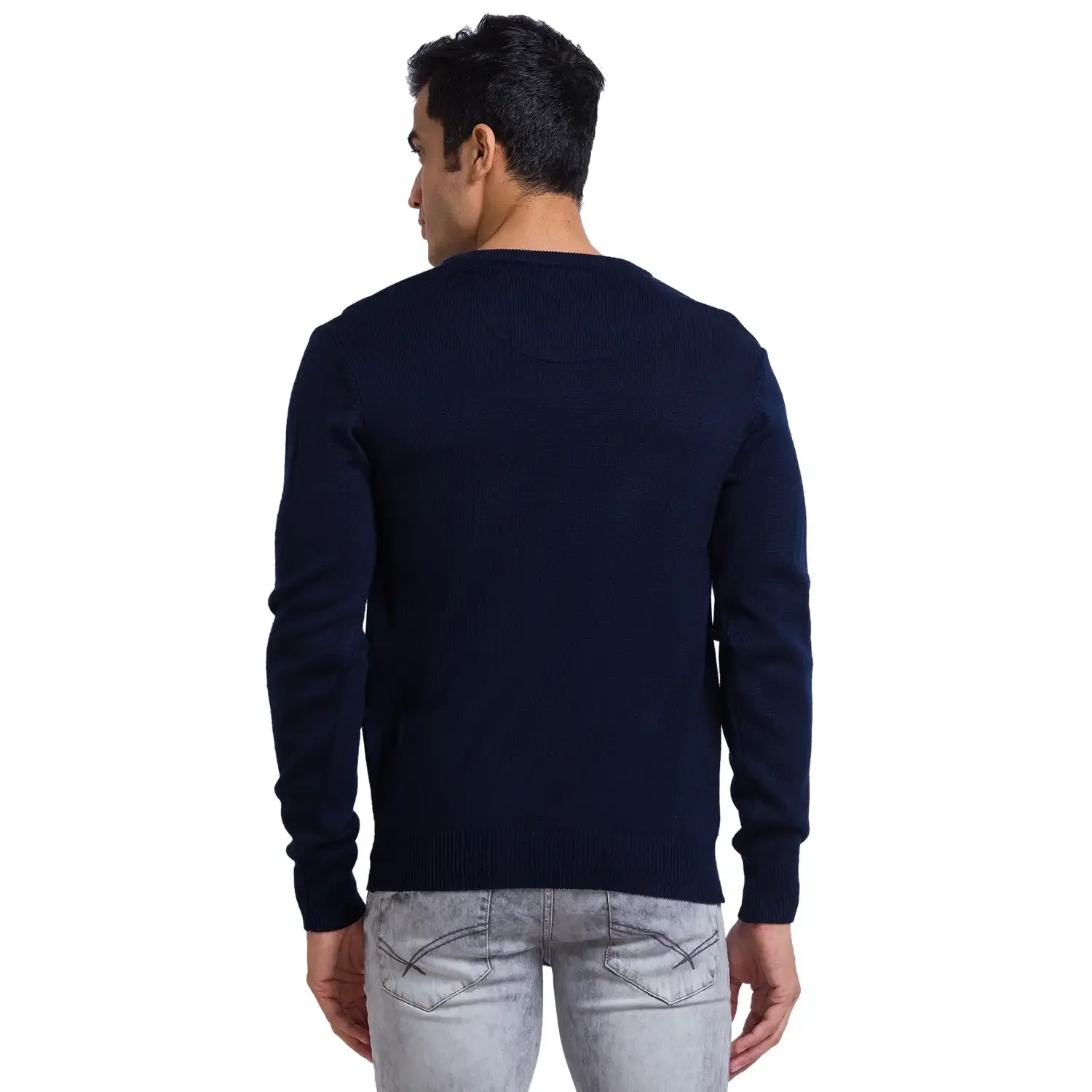 Men Blue Solid Acrylic Full Sleeve Sweaters - Image 4
