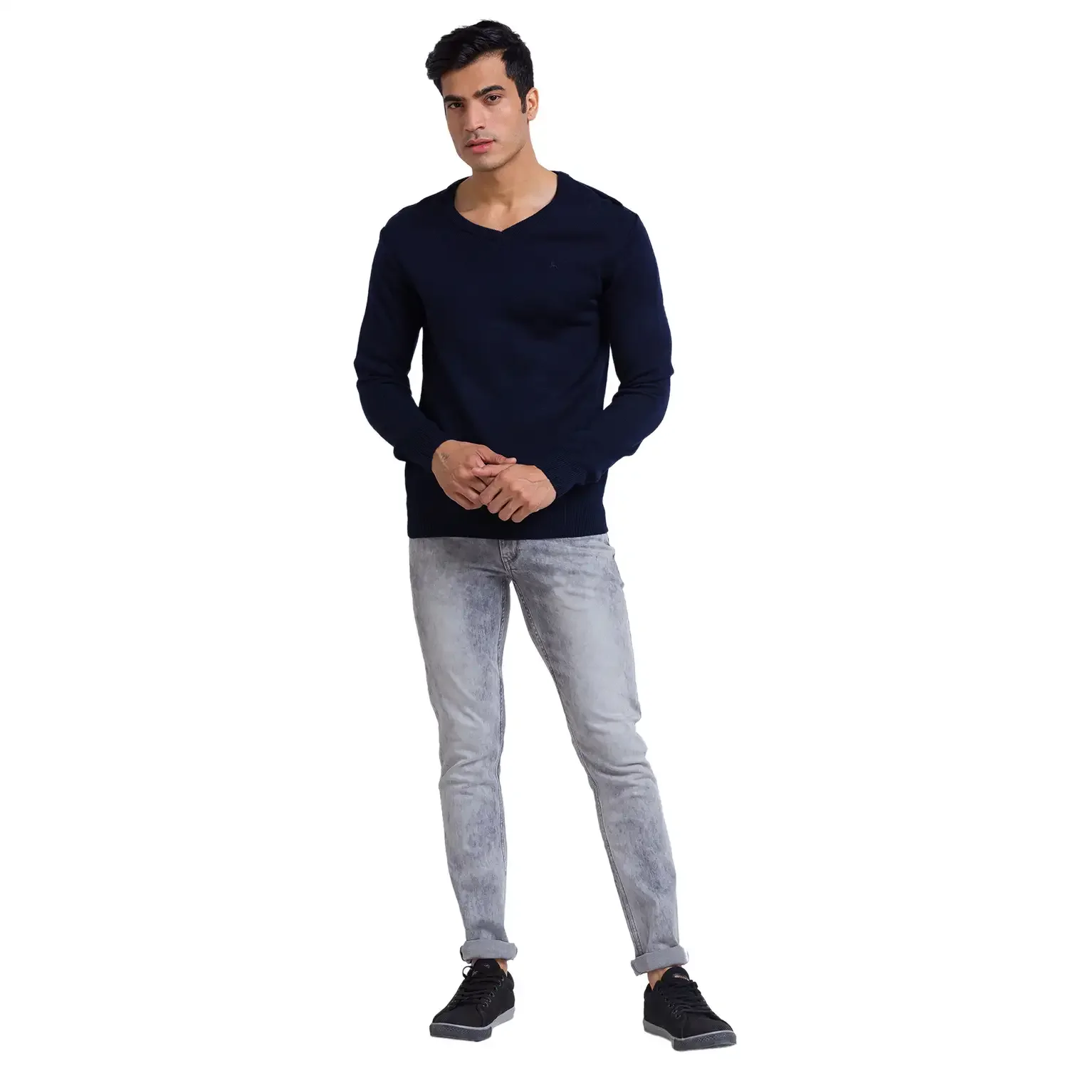 Men Blue Solid Acrylic Full Sleeve Sweaters - Image 5