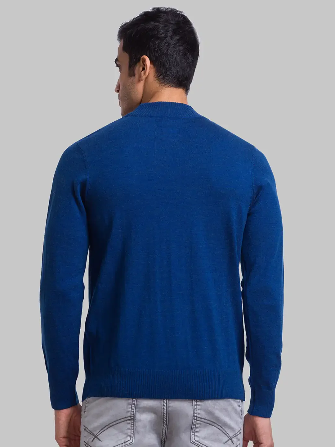 Men Blue Solid Acrylic Wool Blend Full Sleeve Sweaters - Image 4