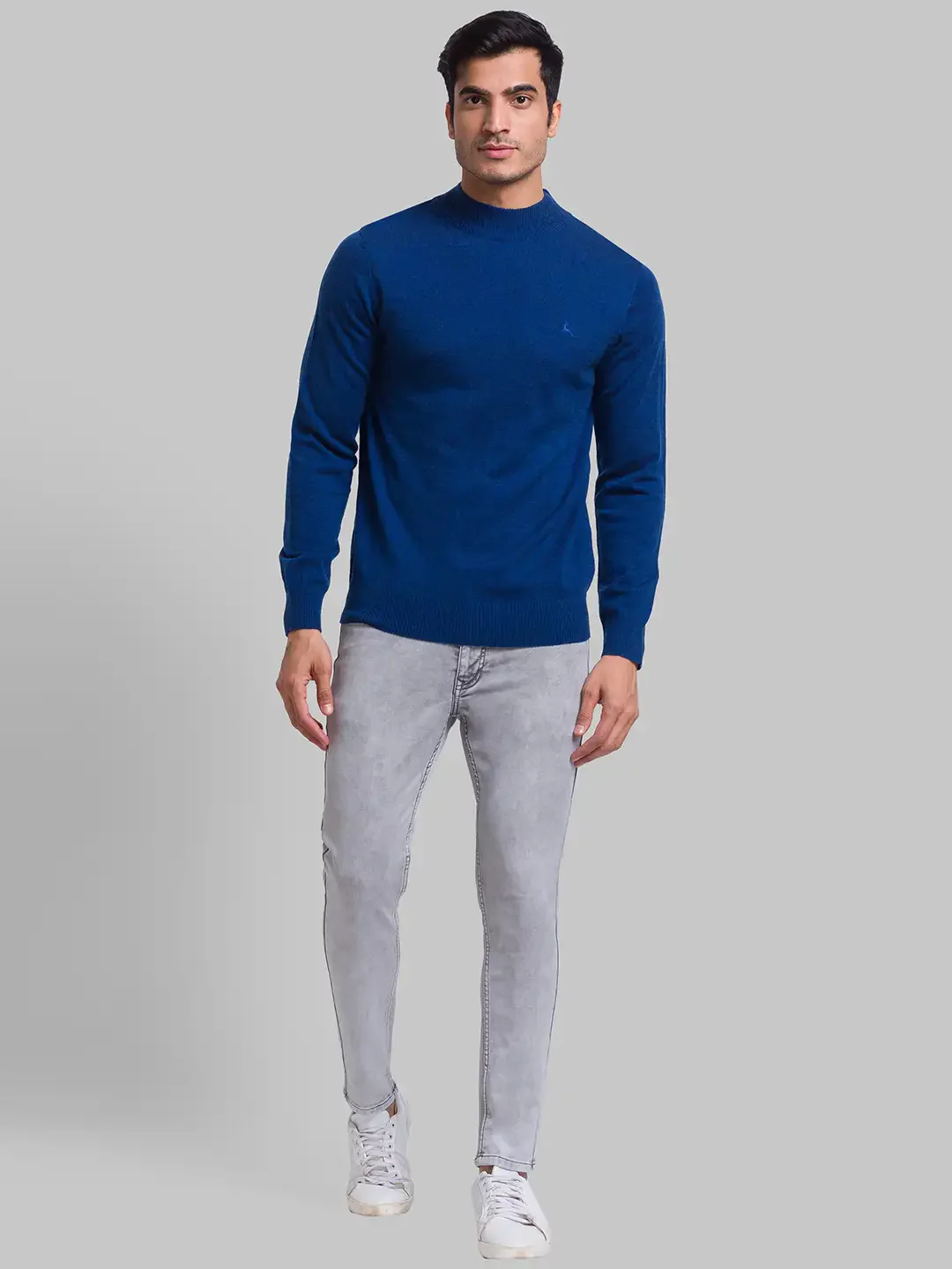 Men Blue Solid Acrylic Wool Blend Full Sleeve Sweaters - Image 5