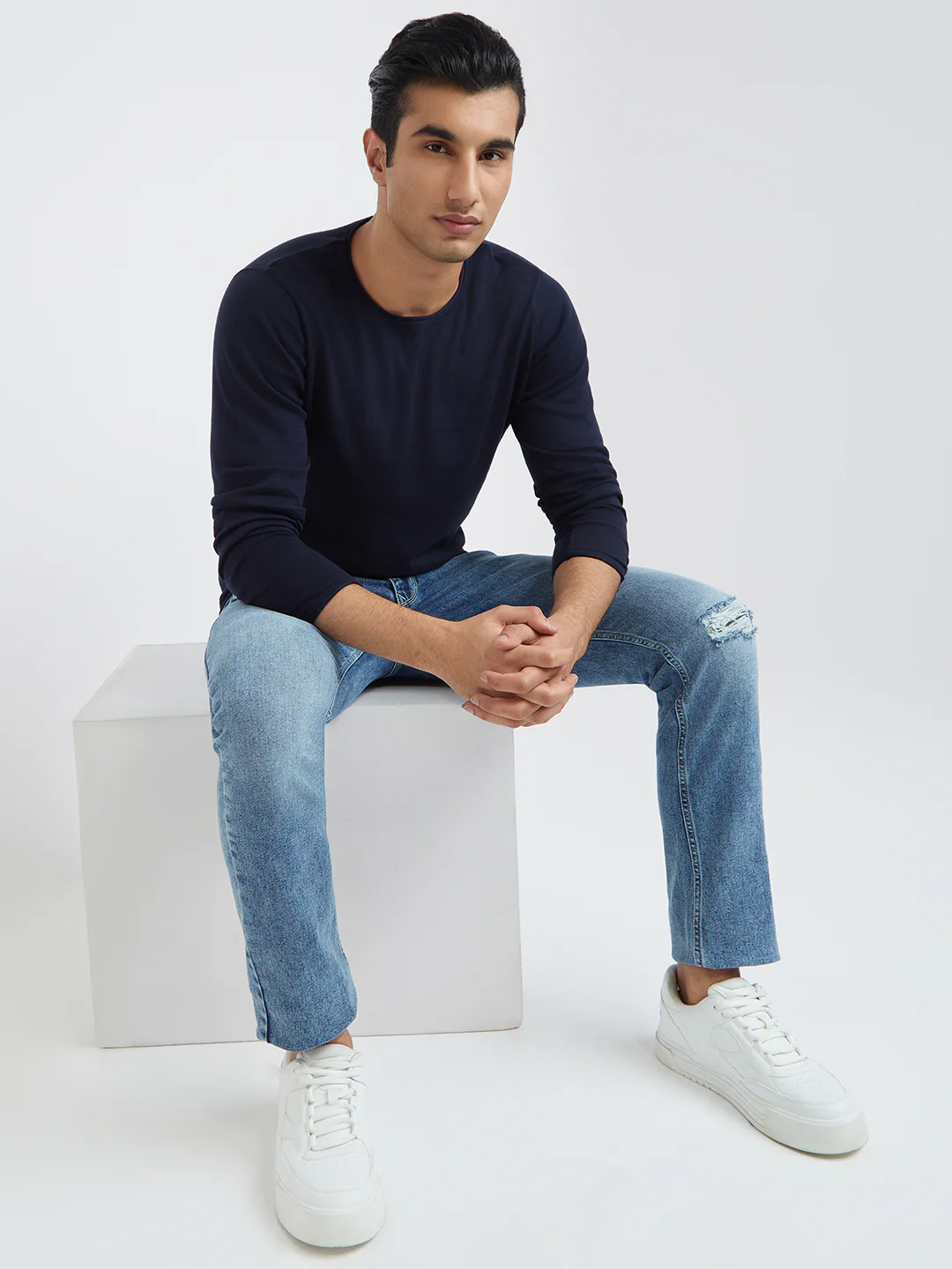 Parx Men Blue Solid Sweater - Image 5