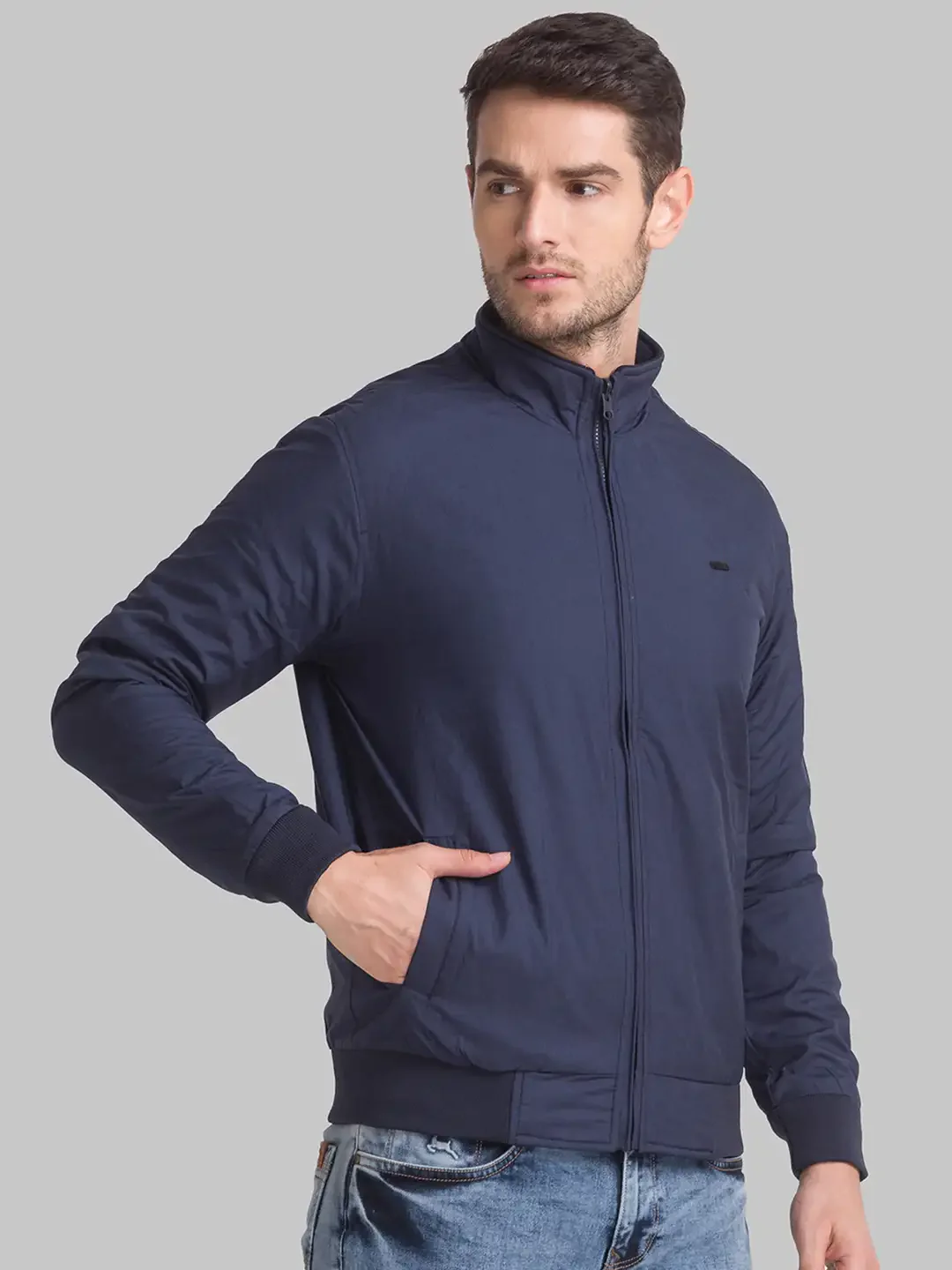 Men Blue Solid Polyester Full Sleeve Jackets - Image 3