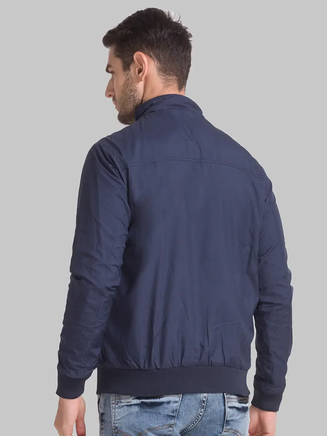 Men Blue Solid Polyester Full Sleeve Jackets - Image 4