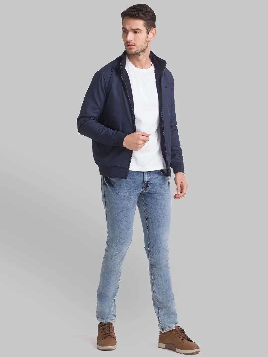 Men Blue Solid Polyester Full Sleeve Jackets - Image 5