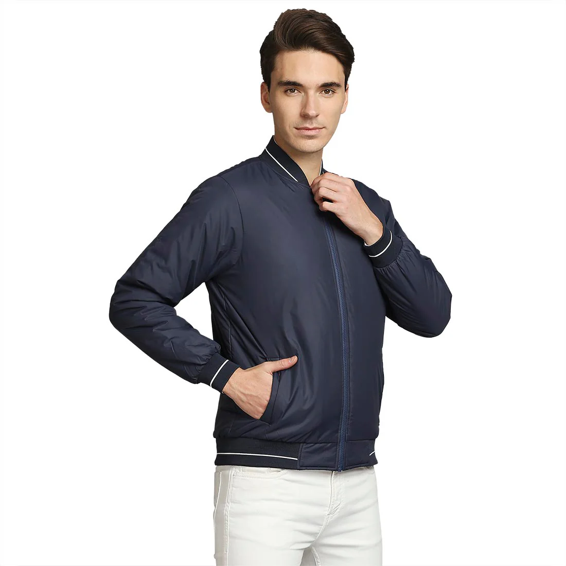 Men Blue Solid Polyester Full Sleeve Jackets - Image 2