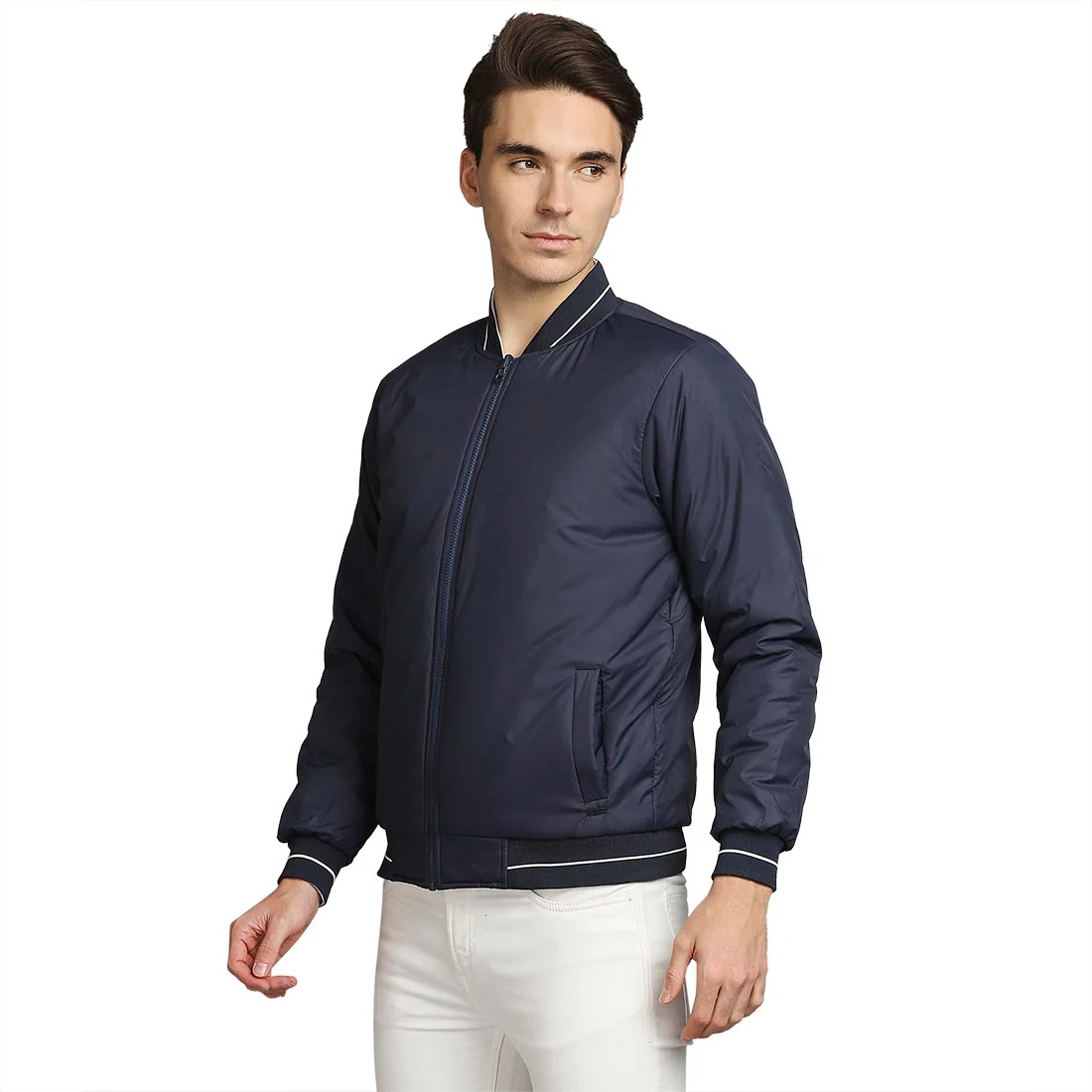 Men Blue Solid Polyester Full Sleeve Jackets - Image 3
