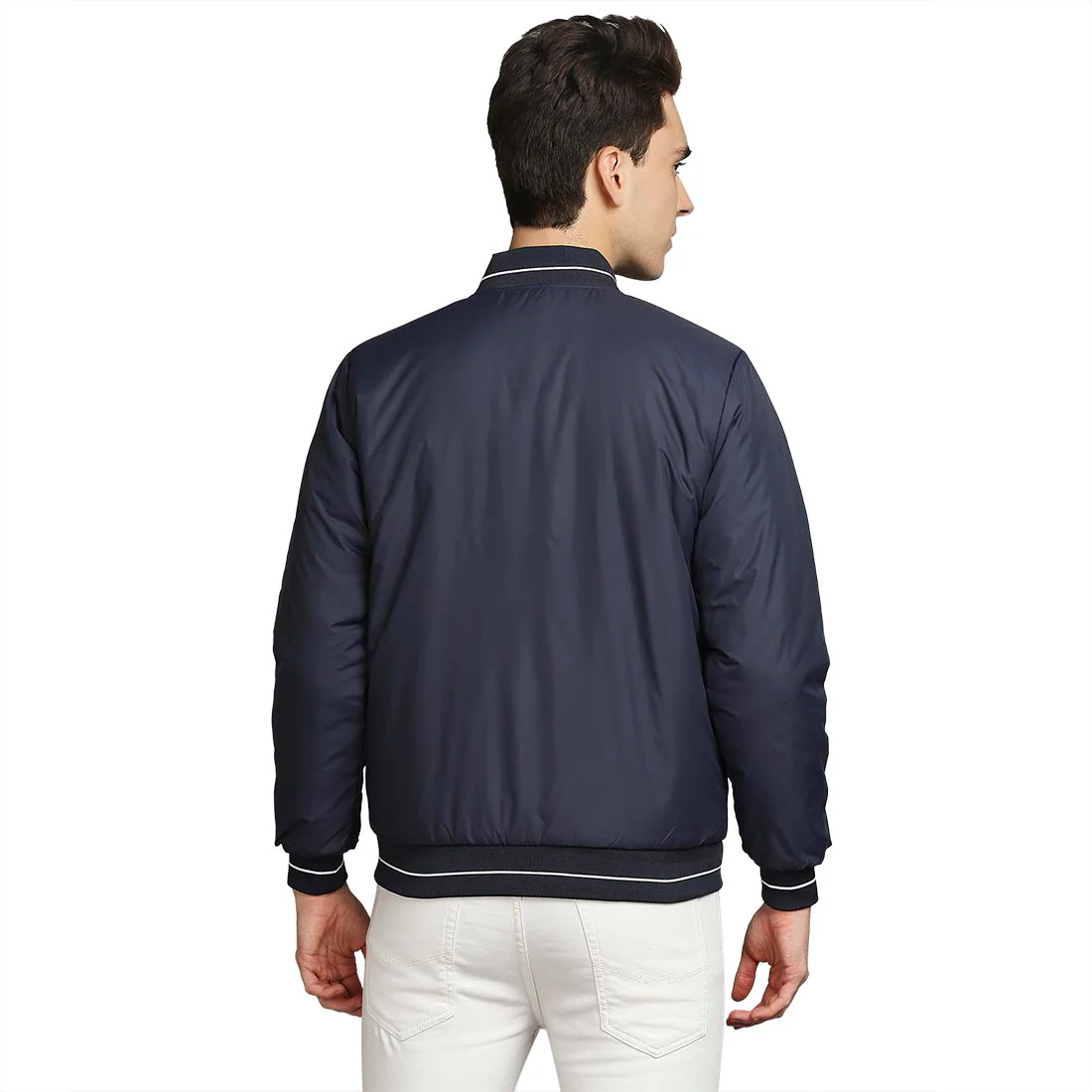 Men Blue Solid Polyester Full Sleeve Jackets - Image 4