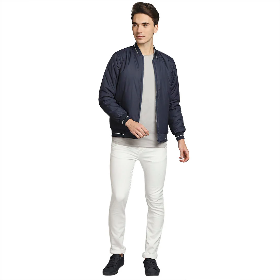 Men Blue Solid Polyester Full Sleeve Jackets - Image 5