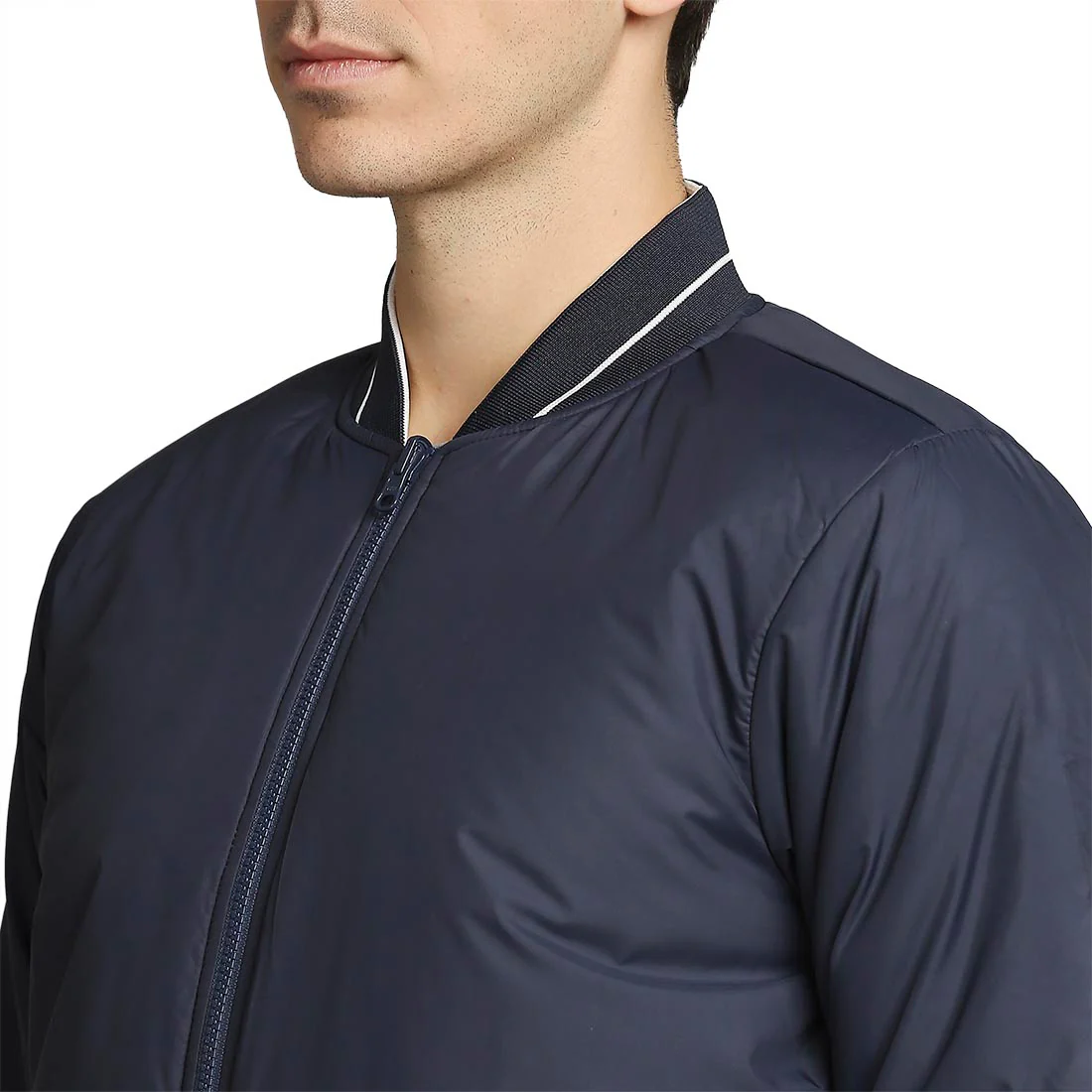 Men Blue Solid Polyester Full Sleeve Jackets - Image 6