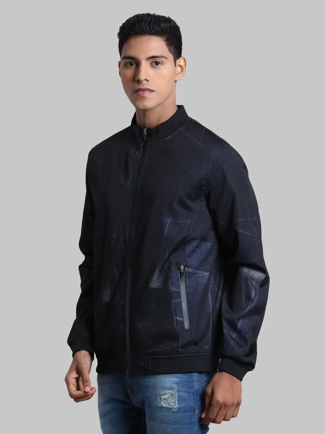 Men Blue Solid Polyester Full Sleeve Jackets - Image 3