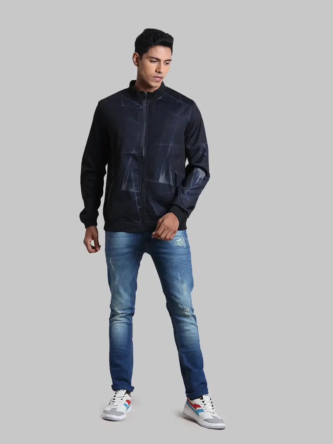Men Blue Solid Polyester Full Sleeve Jackets - Image 5