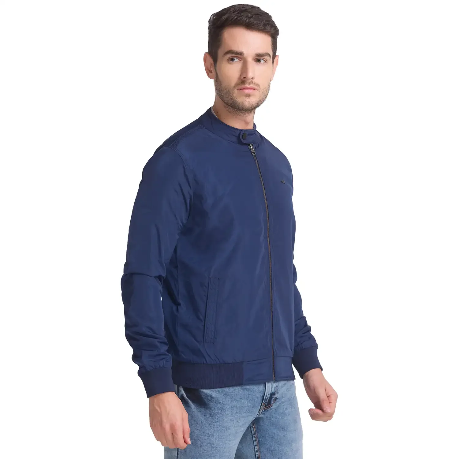 Men Blue Solid Polyester Full Sleeve Jackets - Image 2