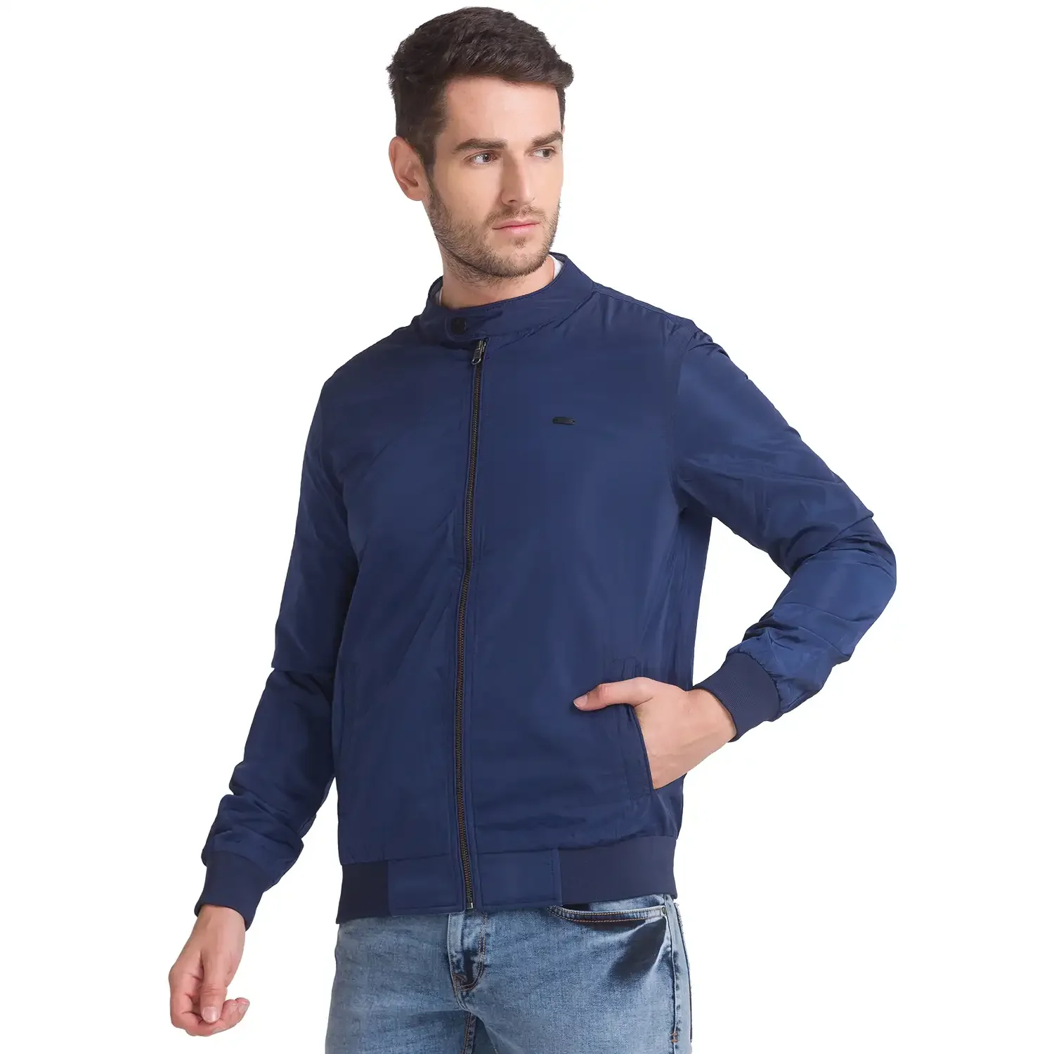 Men Blue Solid Polyester Full Sleeve Jackets - Image 3