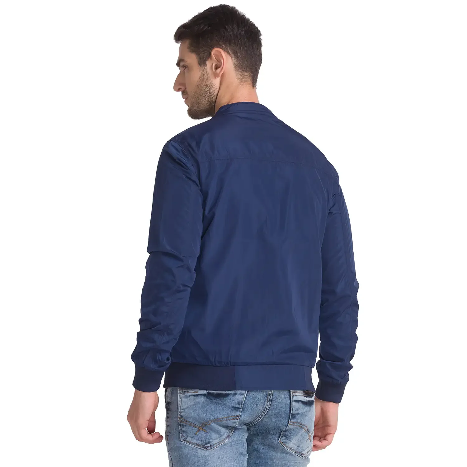 Men Blue Solid Polyester Full Sleeve Jackets - Image 4