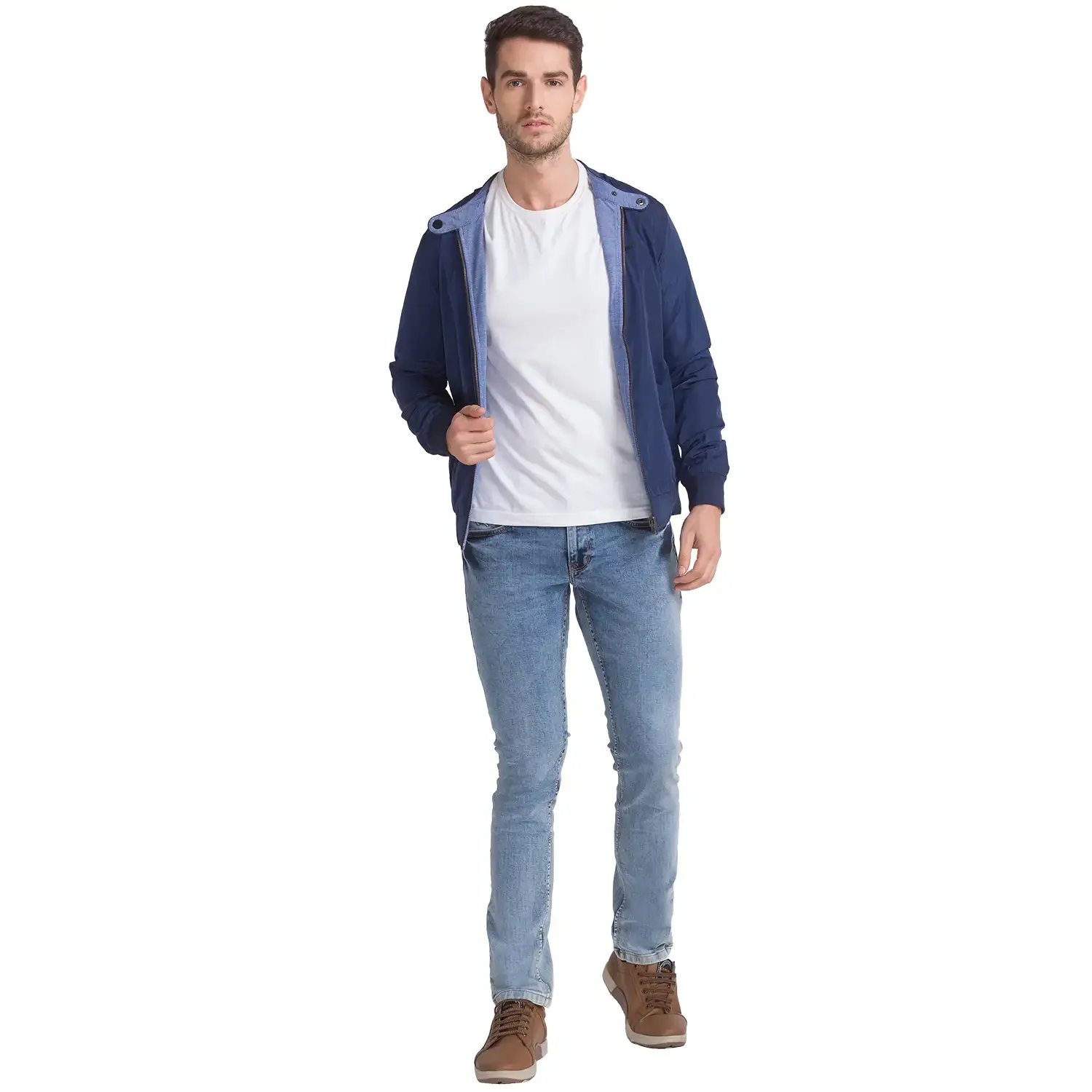 Men Blue Solid Polyester Full Sleeve Jackets - Image 5