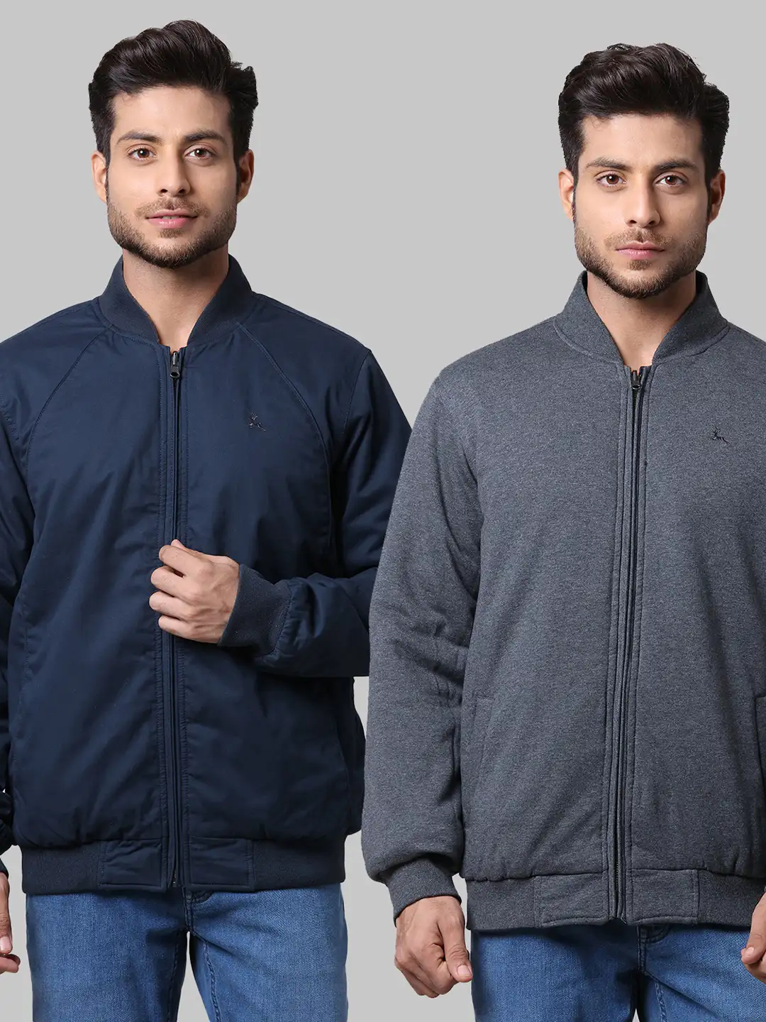 Men Blue Solid Polyester Full Sleeve Jackets