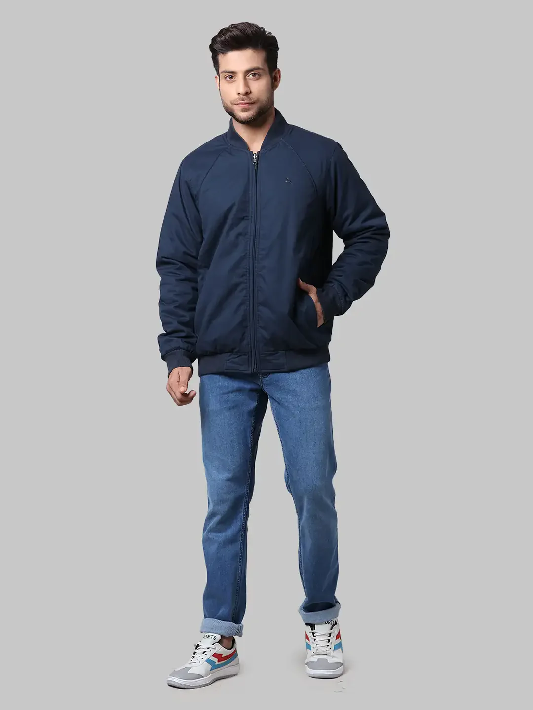 Men Blue Solid Polyester Full Sleeve Jackets - Image 13