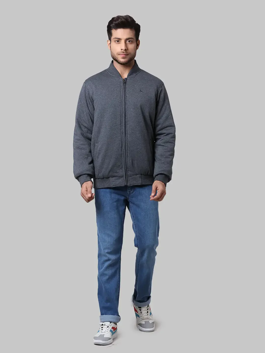 Men Blue Solid Polyester Full Sleeve Jackets - Image 5