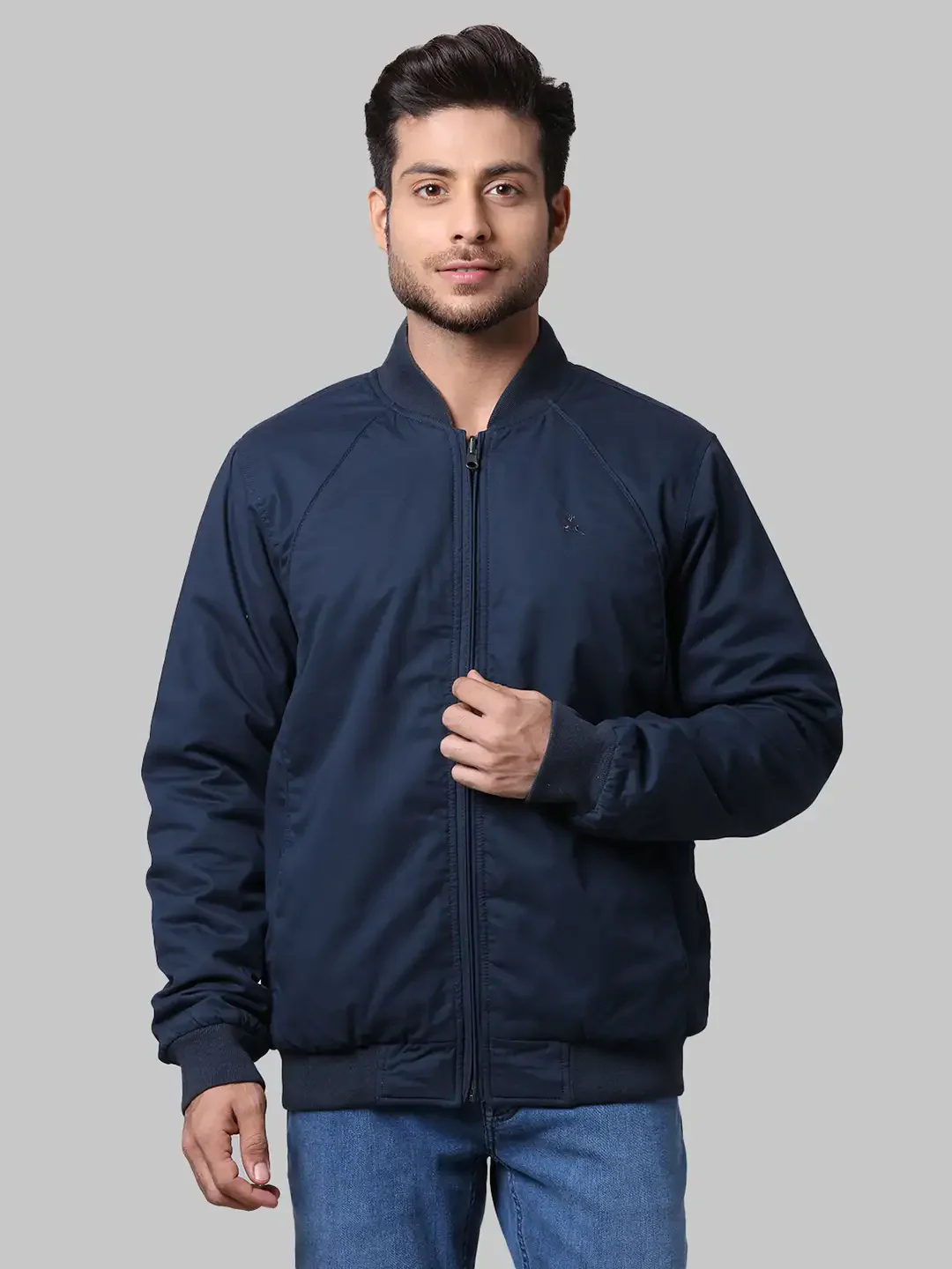 Men Blue Solid Polyester Full Sleeve Jackets - Image 9