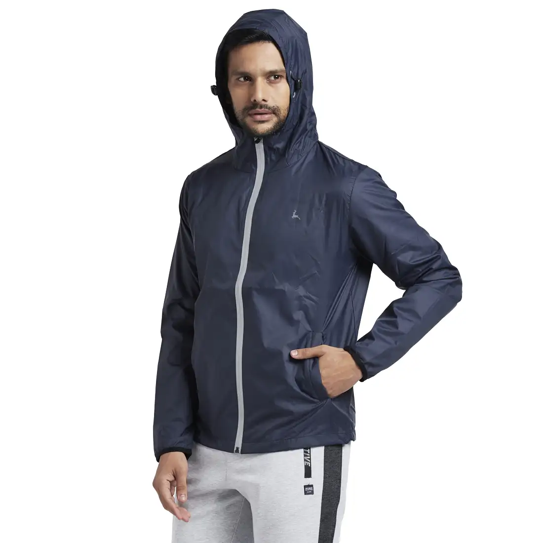 Men Blue Solid Polyester Full Sleeve Windcheater - Image 3