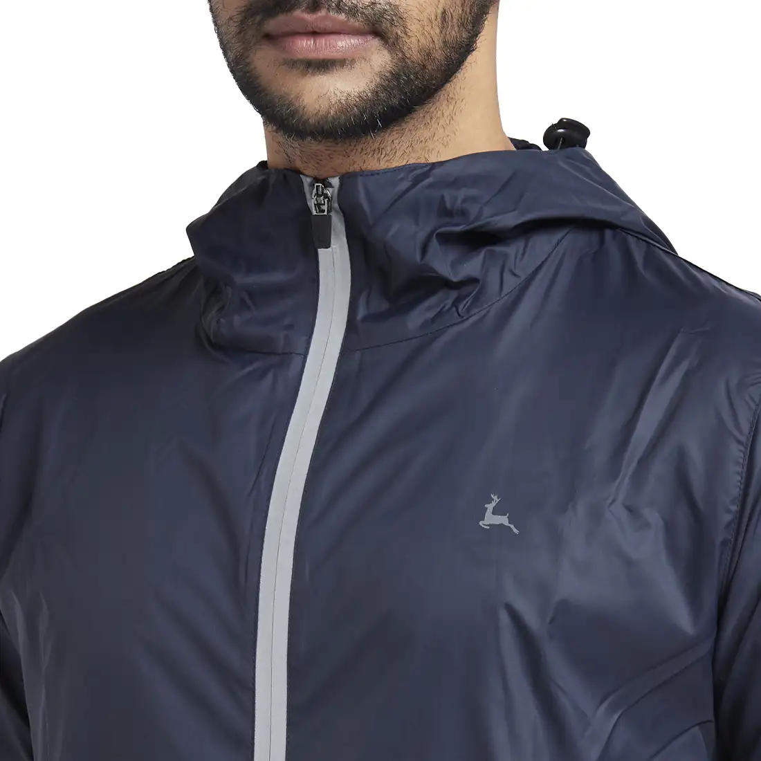 Men Blue Solid Polyester Full Sleeve Windcheater - Image 6
