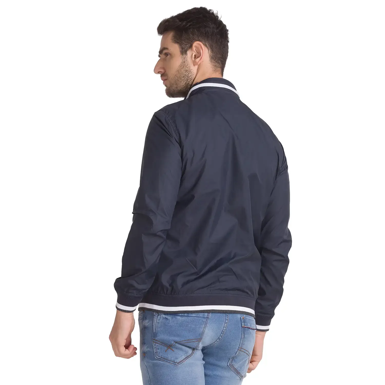 Men Blue Solid Polyester Full Sleeve Windcheater - Image 4