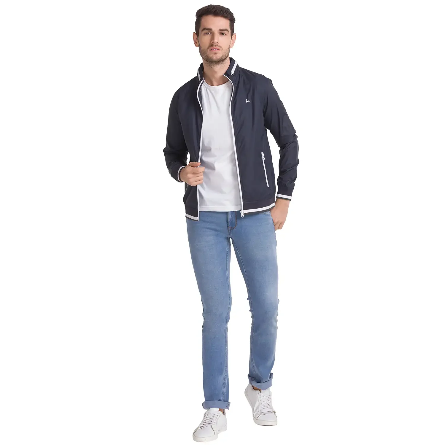 Men Blue Solid Polyester Full Sleeve Windcheater - Image 5