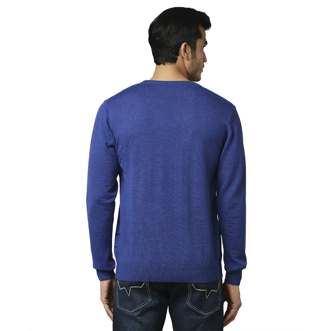 Men Blue Stripe Acrylic Wool Blend Full Sleeve V Neck Collar Sweaters - Image 4