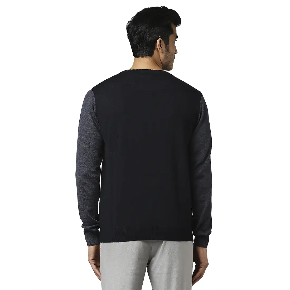 Men Blue Stripe Acrylic Wool Blend Round Collar Sweaters - Image 4